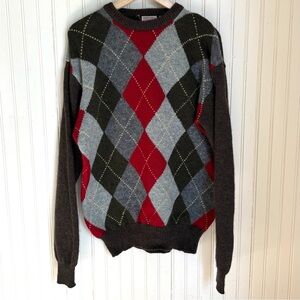 Men’s 100% Wool Argyle Grandpa Sweater, Large